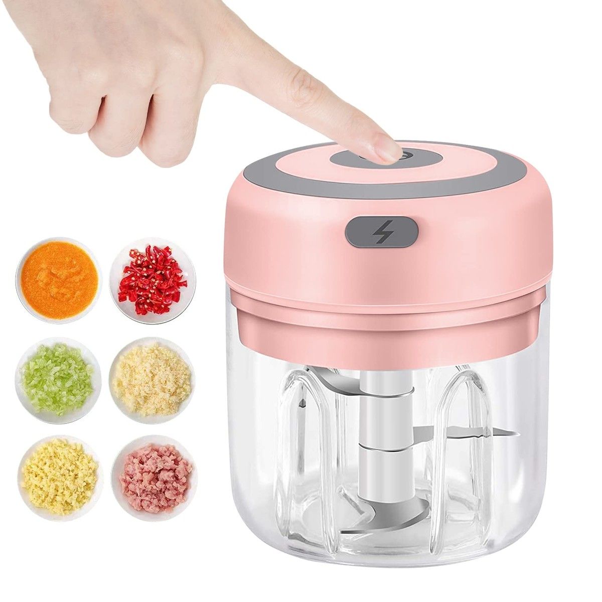 Electric Mini Garlic Chopper,250ML USB Mini Food Chopper Garlic Mincer,Vegetable Chopper,Onion Chopper,Portable Small Food Processor for Garlic,Ginger,Chili,Vegetables (Pink,250ml)