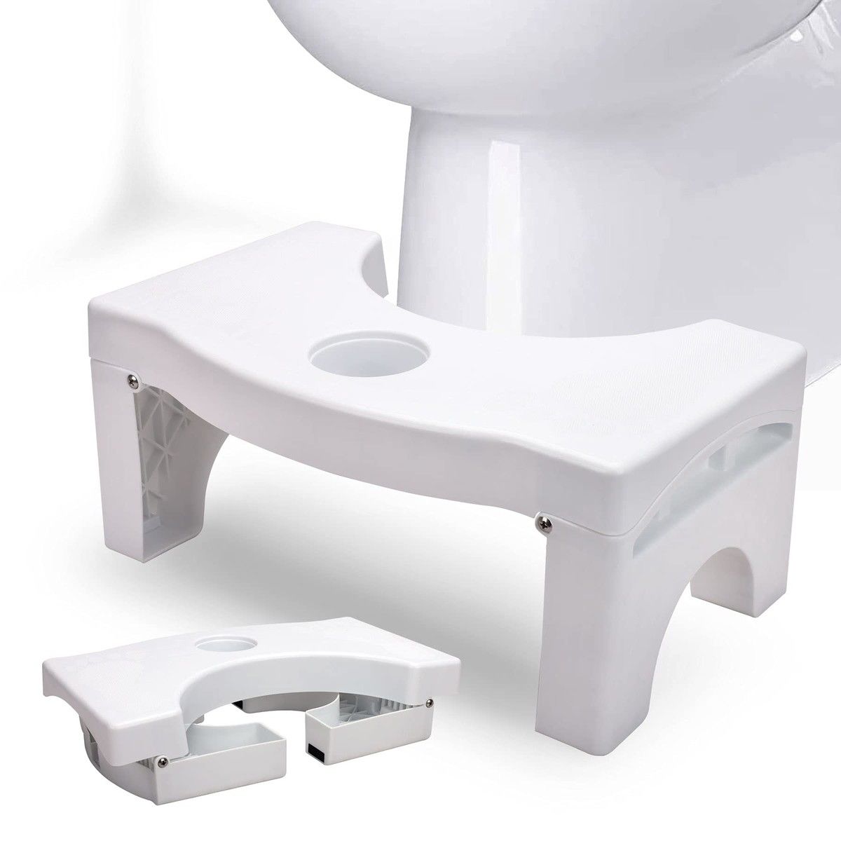 Foldable Toilet Potty Stool,7" Heavy Duty Plastic Portable Squatting Poop Foot Stool with Freshener Space,Bathroom Non-Slip Toilet Assistance Step Stool - Healthy Gifts for Kids Seniors