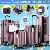 4 Piece Luggage Set Carry On Traveller Suitcases Hard Shell Rolling Trolley Checked Bag TSA Lock Front Hook Lightweight Rose Gold