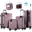4 Piece Luggage Set Carry On Traveller Suitcases Hard Shell Rolling Trolley Checked Bag TSA Lock Front Hook Lightweight Rose Gold