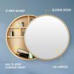 Bathroom Mirrored Cabinet Medicine Vanity Round Wall Mirror Cupboard with Storage Sliding Door Gold 60cm Diameter