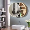 Bathroom Mirrored Cabinet Medicine Vanity Round Wall Mirror Cupboard with Storage Sliding Door Gold 60cm Diameter
