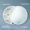Bathroom Medicine Cabinet Mirror Vanity Round Wall Mirrored Cupboard with Storage Sliding Door White 60cm Diameter