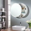 Bathroom Medicine Cabinet Mirror Vanity Round Wall Mirrored Cupboard with Storage Sliding Door White 60cm Diameter