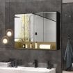 Bathroom Mirror Cabinet Medicine Shaving Shaver Cupboard Wall Storage Organiser Shelves Furniture with LED Lights Doors Black