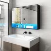 Bathroom Mirror Cabinet Medicine Shaving Shaver Cupboard Wall Storage Organiser Shelves Furniture with LED Lights Doors Black