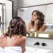 Bathroom Mirror Cabinet Medicine Shaving Shaver Cupboard Wall Storage Organiser Shelves Furniture with LED Lights Doors Black
