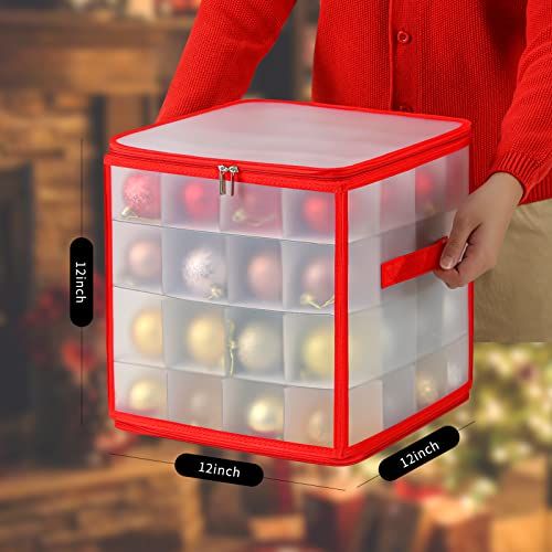 Christmas Ornament Storage Box Hold 64 Christmas Balls Holiday Ornaments Xmas Holiday Ornament Storage Cube Organizer Christmas Chest with Dividers
