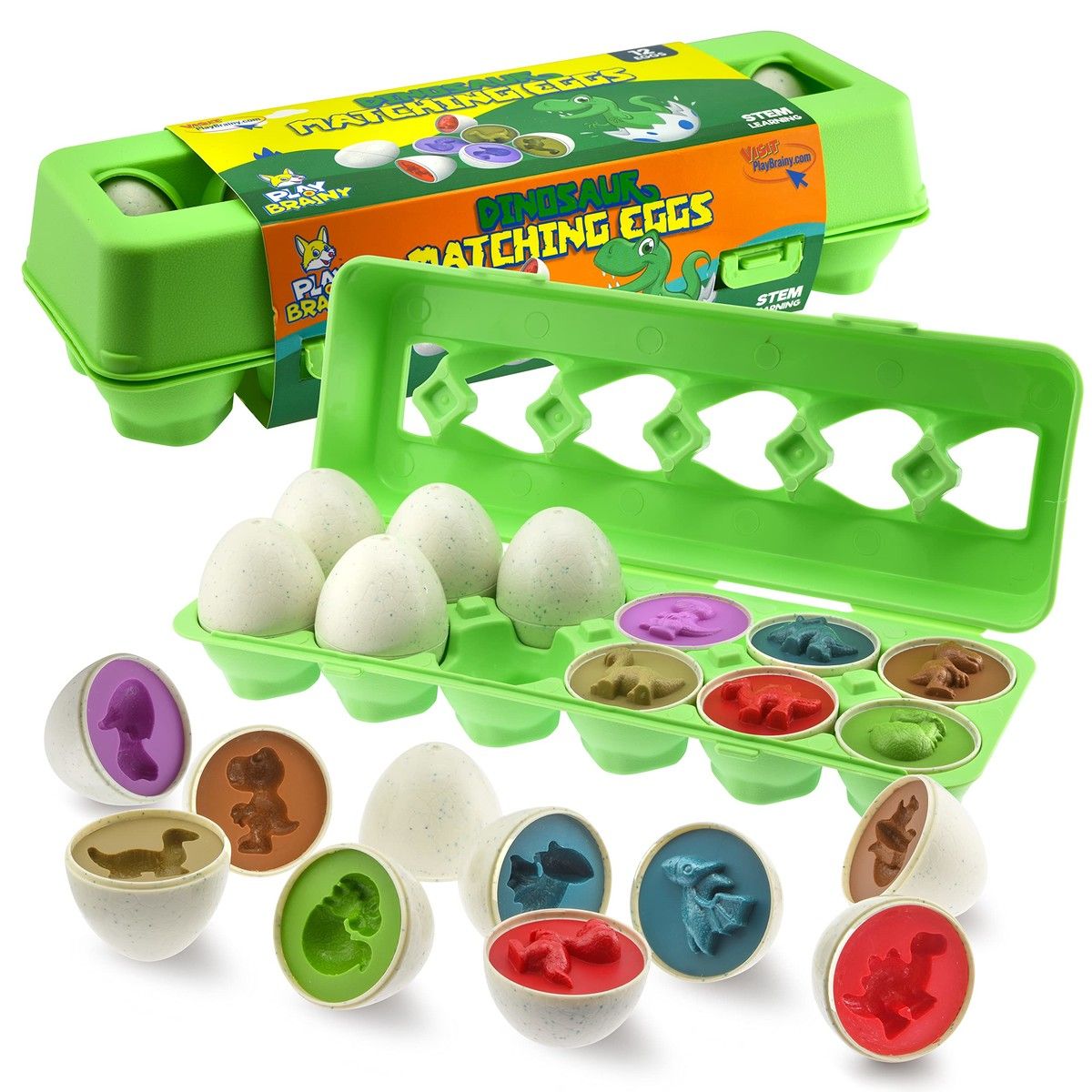 Dinosaur Matching Eggs Kids 12 P Early Learning and Educational STEM Fun Teaches Sorting and Fine Motor Skills Recognition, Easter Gift Age 3+