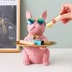 Bulldog Statue Key Bowl for Entryway Table Resin Storage Tray Modern Style Decorations for Home Table-Pink