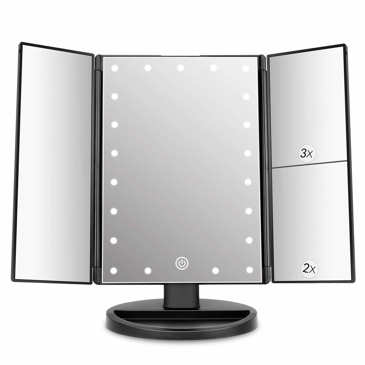 Tri-Fold Lighted Vanity Mirror with 22 LED Lights Touch Screen 3X/2X/1X Magnification Make Up Mirror-Black