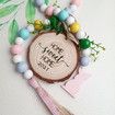 Spring Wood Bead Garland with Tassels and Bunny Tag, Colorful Rustic Wood Beads for Tiered Tray Decorations