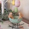 Rocking Laughing Rabbits in an Easter Egg Cradle Spring Easter Decor Rustic Vintage Bunnies Rabbit Statue