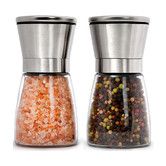 Stainless Steel Salt and Pepper Mills, Adjustable Ceramic Sea Salt Mill and Pepper Mill, Glass Salt and Pepper Shaker  2 Pcs