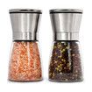 Stainless Steel Salt and Pepper Mills, Adjustable Ceramic Sea Salt Mill and Pepper Mill, Glass Salt and Pepper Shaker 2 Pcs