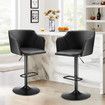 Bar Stool Set of 2 Black Dining Chairs Modern Kitchen Island Counter Breakfast Pub Backrest Armrests 360-Degree Swivel Metal PU Leather Height Adjustable