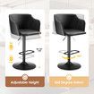 Bar Stool Set of 2 Black Dining Chairs Modern Kitchen Island Counter Breakfast Pub Backrest Armrests 360-Degree Swivel Metal PU Leather Height Adjustable
