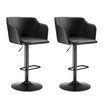 Bar Stool Set of 2 Black Dining Chairs Modern Kitchen Island Counter Breakfast Pub Backrest Armrests 360-Degree Swivel Metal PU Leather Height Adjustable