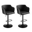 Bar Stool Set of 2 Black Dining Chairs Modern Kitchen Island Counter Breakfast Pub Backrest Armrests 360-Degree Swivel Metal PU Leather Height Adjustable