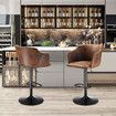 2pcs Bar Stool Set Kitchen Island Dining Chairs Breakfast Counter Pub Modern Swivel Tall Backrest Armrests Brown Height Adjustable Metal PU Leather