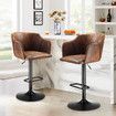 2pcs Bar Stool Set Kitchen Island Dining Chairs Breakfast Counter Pub Modern Swivel Tall Backrest Armrests Brown Height Adjustable Metal PU Leather