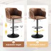 2pcs Bar Stool Set Kitchen Island Dining Chairs Breakfast Counter Pub Modern Swivel Tall Backrest Armrests Brown Height Adjustable Metal PU Leather