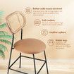 2pcs Rattan Bar Stool Set Kitchen Island Dining Chairs Breakfast Counter Height Home Pub Modern Cane Backrests Armless Brown Wooden Metal PU Leather