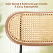 2pcs Rattan Bar Stool Set Kitchen Island Dining Chairs Breakfast Counter Height Home Pub Modern Cane Backrests Armless Brown Wooden Metal PU Leather