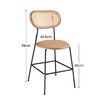 2pcs Rattan Bar Stool Set Kitchen Island Dining Chairs Breakfast Counter Height Home Pub Modern Cane Backrests Armless Brown Wooden Metal PU Leather