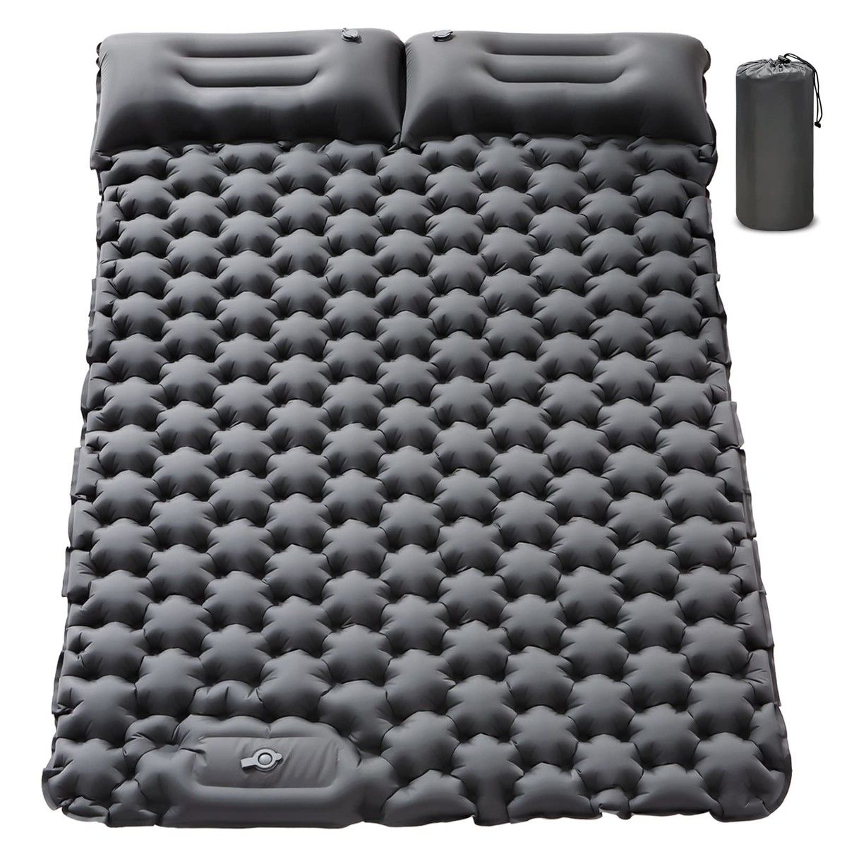Double Sleeping Pad for Camping,Inflatable Ultra-Thick Self Inflating Camping Pad 2 Person with Pillow Built-in Foot Pump Camping Sleeping Mat (Grey)