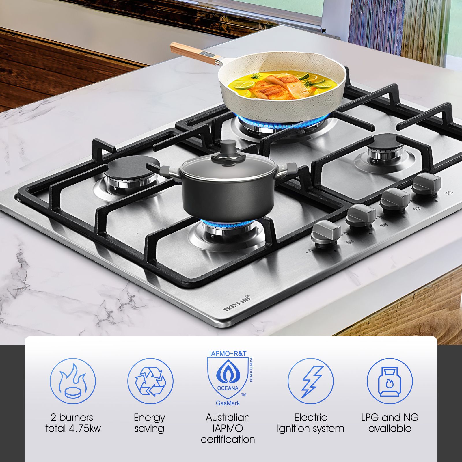 Maxkon Gas Cooktop 4 Burners Cooker 60cm Stove Cook Tops Hobs Stovetop ...