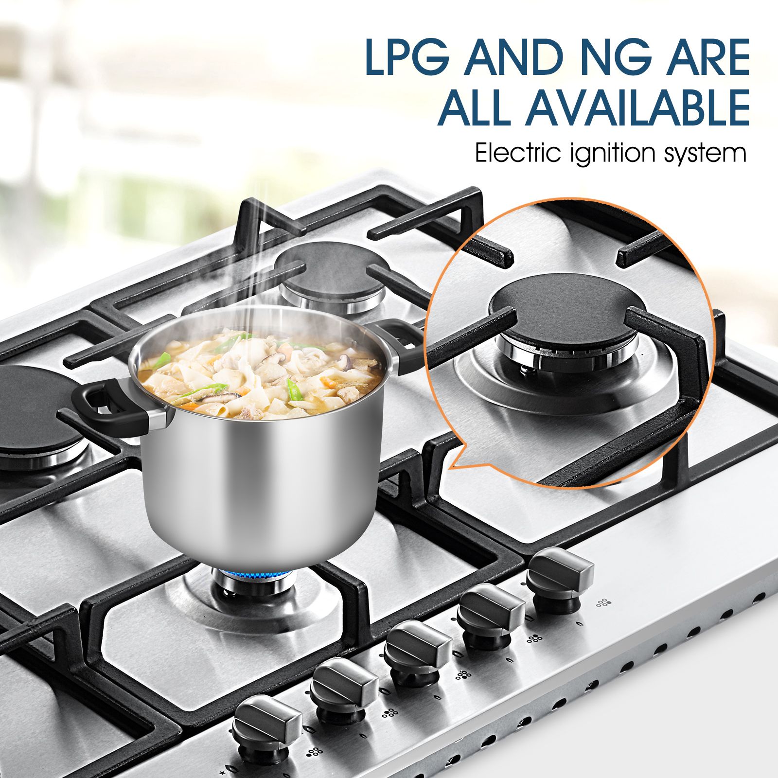 Maxkon 90cm Gas Cooktop Cooker 5 Burners Stoves Hobs Cook Tops Stovetop