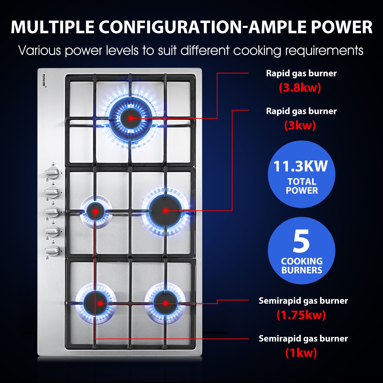 Maxkon 90cm Gas Cooktop Cooker 5 Burners Stoves Hobs Cook Tops Stovetop