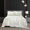 4 Piece Satin Bedding Sheet Pillowcase Sets Luxury Rich Silk Silky Super Soft Solid Color Reversible Stain-Resistant Wrinkle Free (White)