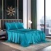 4 Piece Satin Bedding Sheet Pillowcase Sets Luxury Rich Silk Silky Super Soft Solid Color Reversible Stain-Resistant Wrinkle Free (Teal)