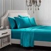 4 Piece Satin Bedding Sheet Pillowcase Sets Luxury Rich Silk Silky Super Soft Solid Color Reversible Stain-Resistant Wrinkle Free (Teal)