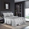 4 Piece Satin Bedding Sheet Pillowcase Sets Luxury Rich Silk Silky Super Soft Solid Color Reversible Stain-Resistant Wrinkle Free (Light Grey)