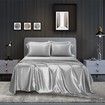 4 Piece Satin Bedding Sheet Pillowcase Sets Luxury Rich Silk Silky Super Soft Solid Color Reversible Stain-Resistant Wrinkle Free (Light Grey)
