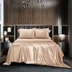 4 Piece Satin Bedding Sheet Pillowcase Sets Luxury Rich Silk Silky Super Soft Solid Color Reversible Stain-Resistant Wrinkle Free (Khaki)