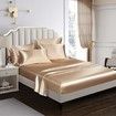 4 Piece Satin Bedding Sheet Pillowcase Sets Luxury Rich Silk Silky Super Soft Solid Color Reversible Stain-Resistant Wrinkle Free (Khaki)