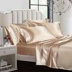 4 Piece Satin Bedding Sheet Pillowcase Sets Luxury Rich Silk Silky Super Soft Solid Color Reversible Stain-Resistant Wrinkle Free (Khaki)