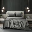4 Piece Satin Bedding Sheet Pillowcase Sets Luxury Rich Silk Silky Super Soft Solid Color Reversible Stain-Resistant Wrinkle Free (Dark Grey)