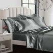 4 Piece Satin Bedding Sheet Pillowcase Sets Luxury Rich Silk Silky Super Soft Solid Color Reversible Stain-Resistant Wrinkle Free (Dark Grey)