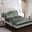 4 Piece Satin Bedding Sheet Pillowcase Sets Luxury Rich Silk Silky Super Soft Solid Color Reversible Stain-Resistant Wrinkle Free (Dark Grey)