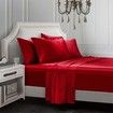 4 Piece Satin Bedding Sheet Pillowcase Sets Luxury Rich Silk Silky Super Soft Solid Color Reversible Stain-Resistant Wrinkle Free (Burgundy Red)