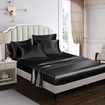 4 Piece Satin Bedding Sheet Pillowcase Sets Luxury Rich Silk Silky Super Soft Solid Color Reversible Stain-Resistant Wrinkle Free (Black)