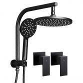 WELS Round 9 inch Rain Shower Head & Taps Set Bathroom Handheld Spray Bracket Rail Mat Black