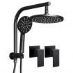 WELS Round 9 inch Rain Shower Head & Taps Set Bathroom Handheld Spray Bracket Rail Mat Black