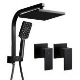 WELS Square 8 inch Rain Shower Head & Taps Set Bathroom Handheld Spray Bracket Rail Mat Black