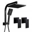 WELS Square 8 inch Rain Shower Head & Taps Set Bathroom Handheld Spray Bracket Rail Mat Black
